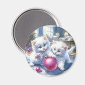 Schattige Witte Kittens Roze Kerst Magneet (Voorkant / Achterkant)