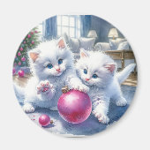 Schattige Witte Kittens Roze Kerst Magneet (Voorkant)