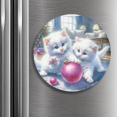 Schattige Witte Kittens Roze Kerst Magneet
