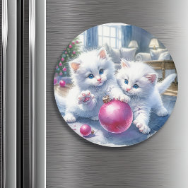 Schattige Witte Kittens Roze Kerst Magneet