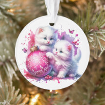 Schattige Witte Kittens Spelen met Roze Kerstmis