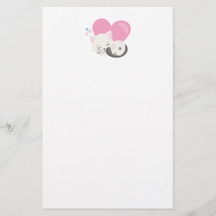 Schattige Witte Kitty Kat Slapend Briefpapier