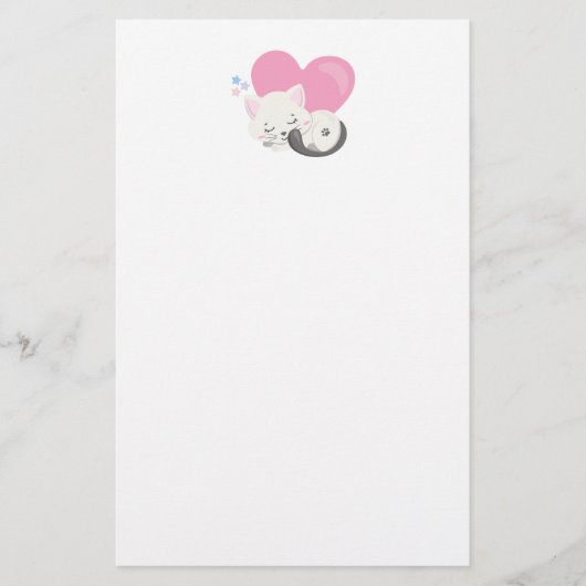 Schattige Witte Kitty Kat Slapend Briefpapier (Voorkant)
