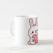 Schattige Witte Konijn Omhelst Hart Doodle Koffiemok (Voorkant links)