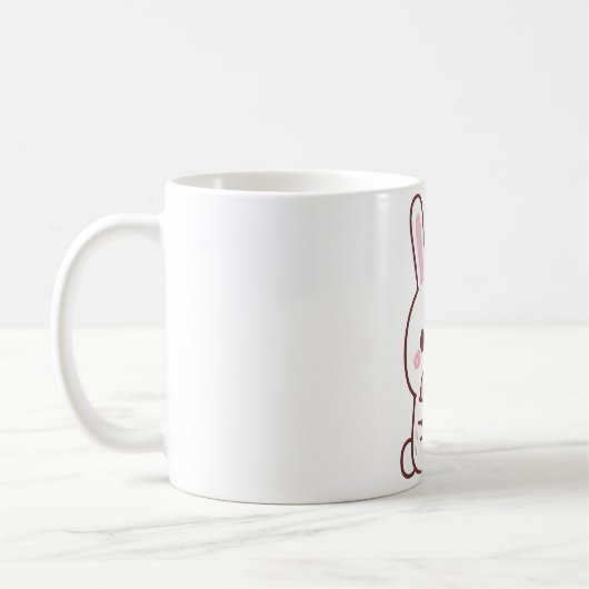 Schattige Witte Konijn Omhelst Hart Doodle Koffiemok (Links)