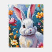 Schattige witte konijn omringd door levendige bloe fleece deken (Voorkant)