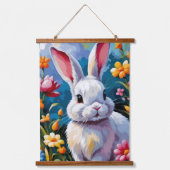 Schattige witte konijn omringd door levendige bloe hangend wandkleed (Voorkant)