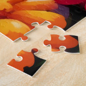 Schattige witte konijn omringd door levendige bloe legpuzzel (Zijkant)