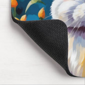 Schattige witte konijn omringd door levendige bloe muismat (Hoek)