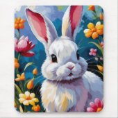 Schattige witte konijn omringd door levendige bloe muismat (Voorkant)
