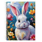 Schattige witte konijn omringd door levendige bloe notitieboek (Voorkant)