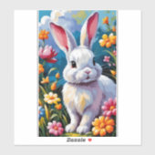 Schattige witte konijn omringd door levendige bloe sticker (Vel)