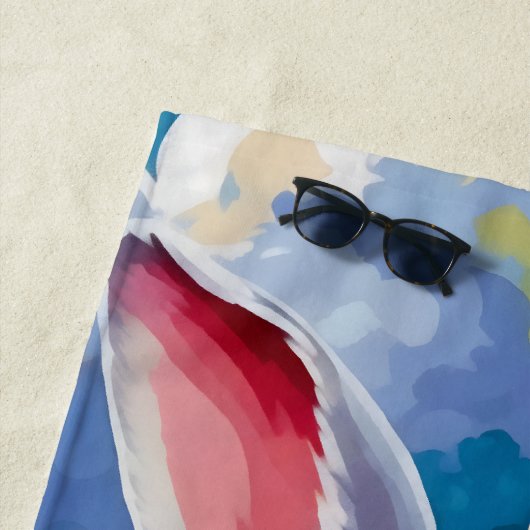 Schattige witte konijn omringd door levendige bloe strandlaken (In situ)