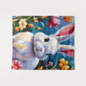 Schattige witte konijn omringd door levendige bloe wandkleed (Voorkant (horizontaal))