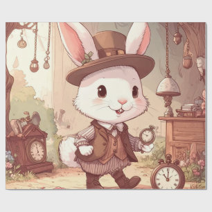 Schattige Witte Konijn Wonderland Whimsical Tijdwa Cadeaupapier