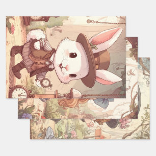 Schattige Witte Konijn Wonderland Whimsical Tijdwa Inpakpapier Vel