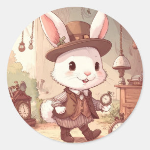 Schattige Witte Konijn Wonderland Whimsische Tijdb Ronde Sticker