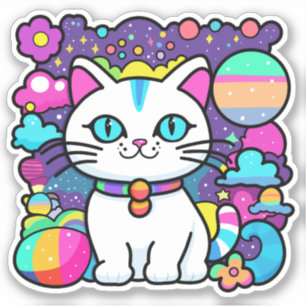 Schattige Witte Kosmische Ruimte kat Sticker