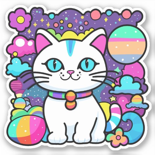 Schattige Witte Kosmische Ruimte kat Sticker (Voorkant)