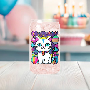 Schattige Witte Kosmische Ruimte Kitty Kat Blikvorm Glas
