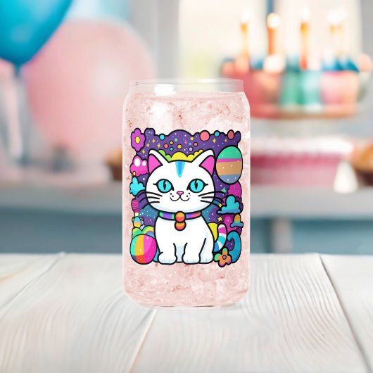 Schattige Witte Kosmische Ruimte Kitty Kat Blikvorm Glas (Insitu (Baby Shower))
