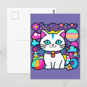 Schattige Witte Kosmische Ruimte Kitty Kat Briefkaart