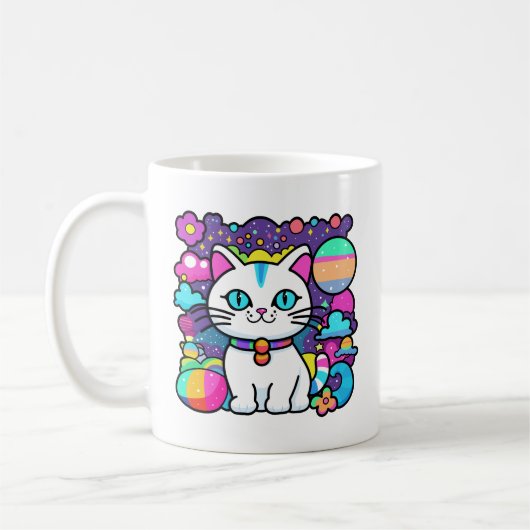 Schattige Witte Kosmische Ruimte Kitty Kat Koffiemok (Links)