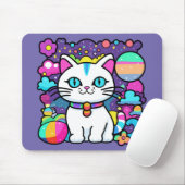 Schattige Witte Kosmische Ruimte Kitty Kat Muismat (Met muis)