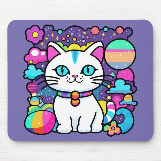 Schattige Witte Kosmische Ruimte Kitty Kat Muismat (Voorkant)