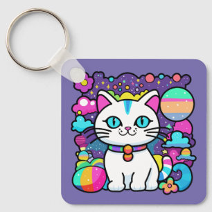 Schattige Witte Kosmische Ruimte Kitty Kat Sleutelhanger