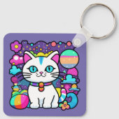 Schattige Witte Kosmische Ruimte Kitty Kat Sleutelhanger (Achterkant)