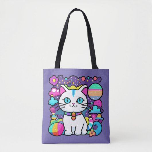 Schattige Witte Kosmische Ruimte Kitty Kat Tote Bag (Voorkant)