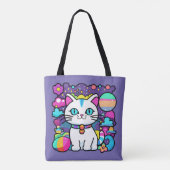 Schattige Witte Kosmische Ruimte Kitty Kat Tote Bag (Achterkant)