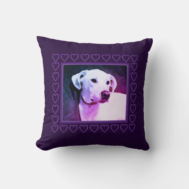 Schattige Witte Labradormengeling Hond Paarse Vale Kussen (Voorkant)