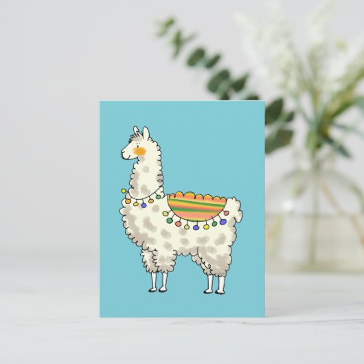 schattige witte lama - cartoon briefkaart (Staand voorkant)