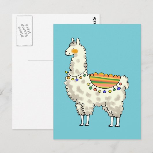schattige witte lama - cartoon briefkaart (Voorkant / Achterkant)