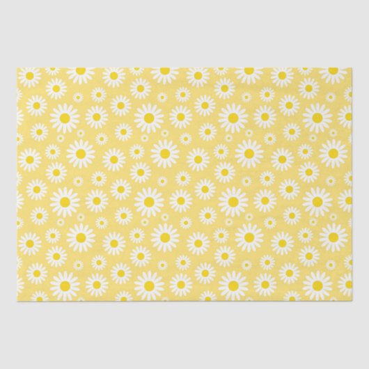 Schattige Witte Lente Madeliefjes op Geel Tissuepapier (Voorkant)