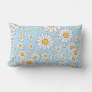 Schattige Witte Madeliefjes op Zoete Babyblauw Kussen