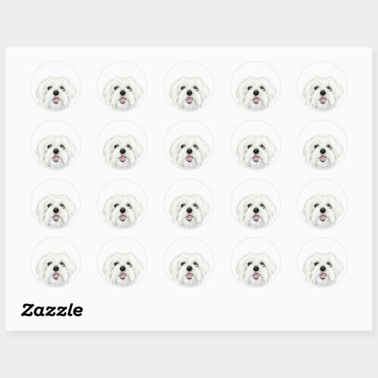 schattige witte maltese hond ronde sticker (Vel)