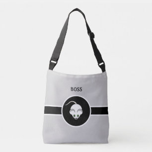 Schattige witte muis en kalligrafie op lichtgrijs crossbody tas