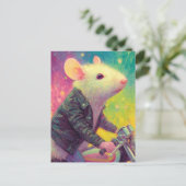 Schattige witte muis in een zwart leren jasje briefkaart (Staand voorkant)