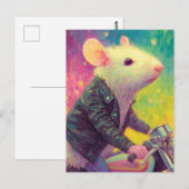 Schattige witte muis in een zwart leren jasje briefkaart (Voorkant / Achterkant)