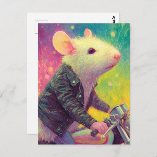 Schattige witte muis in een zwart leren jasje briefkaart (Voorkant / Achterkant)