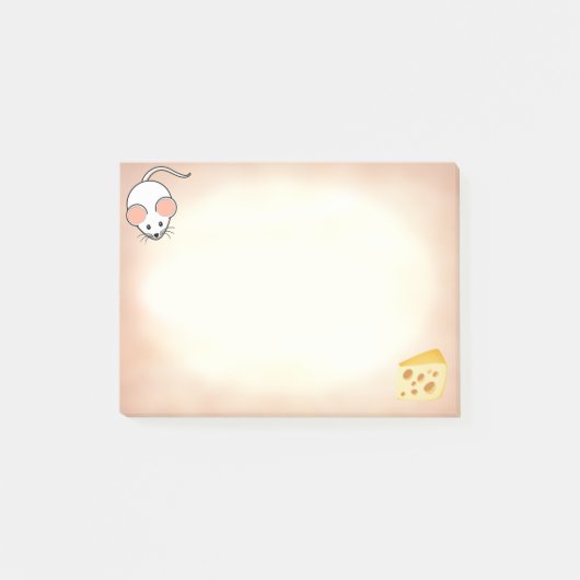 Schattige witte muis & kaas op beige post-it® notes (Voorkant)