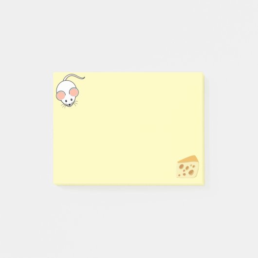 Schattige witte muis & kaas op geel post-it® notes (Voorkant)