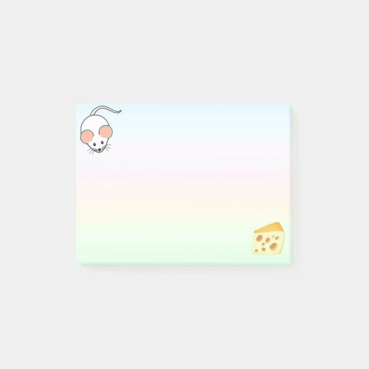 Schattige witte muis & kaas op pastelkleuren post-it® notes (Voorkant)