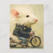Schattige witte muis op een motorfiets briefkaart (Voorkant)