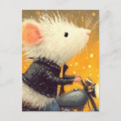 Schattige witte muis op een motorfiets briefkaart (Voorkant)