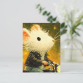 Schattige witte muis rijden op een motorfiets in h briefkaart (Staand voorkant)