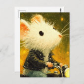 Schattige witte muis rijden op een motorfiets in h briefkaart (Voorkant / Achterkant)